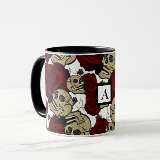 Rode rozen en zwarte rozen mok (Voorkant links)