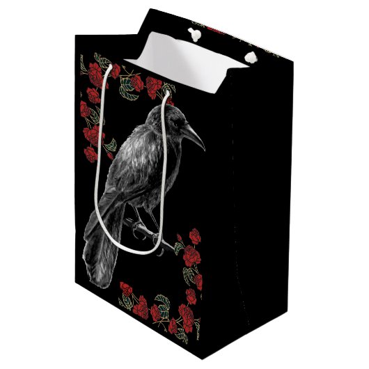 Rode rozen en zwarte vogels The Raven Medium Cadeauzakje (Voorkant Gekanteld)