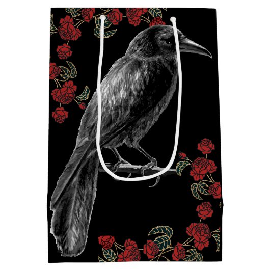 Rode rozen en zwarte vogels The Raven Medium Cadeauzakje (Achterkant)