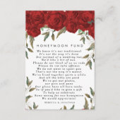 rode rozen floral bruiloft geld informatiekaartje (Voorkant)