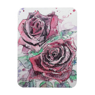 Rode rozen Floral Flowers Waterverf Magnet Magneet
