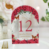 Rode Rozen Floral Goud Quinceañera 16 Tafelnummer