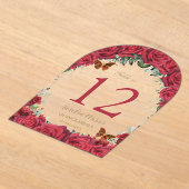 Rode Rozen Floral Goud Quinceañera 16 Tafelnummer (Laagn)