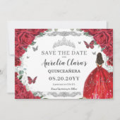 Rode Rozen Floral Jurk Quinceanera Sweet Sixteen Save The Date (Voorkant)