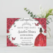 Rode Rozen Floral Jurk Quinceanera Sweet Sixteen Save The Date (Staand voorkant)