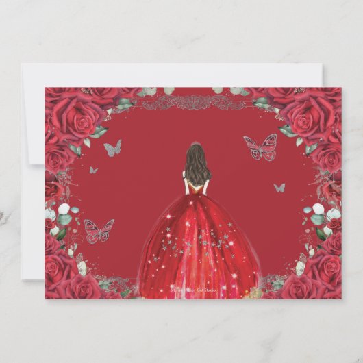 Rode Rozen Floral Jurk Quinceanera Sweet Sixteen Save The Date (Achterkant)
