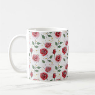 Rode Rozen Floral Line Art Pattern Koffiemok