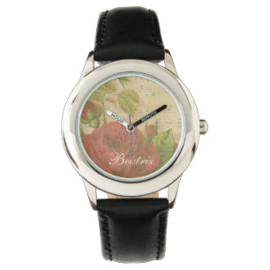  rode rozen — Floral muziekblad Aangepaste naam Horloge
