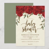 rode rozen florale baby shower uitnodiging (Voorkant / Achterkant)