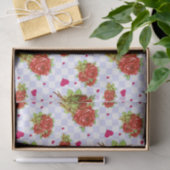 Rode rozen floreel patroon op lila blauwe cheques tissuepapier (Geschenk)