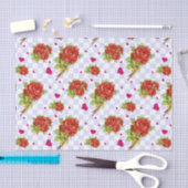 Rode rozen floreel patroon op lila blauwe cheques tissuepapier (Craft)