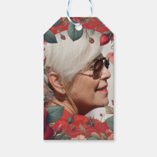 Rode Rozen FOTO Herinnering Geschenk Sentimenteel Cadeaulabel (Voorkant)