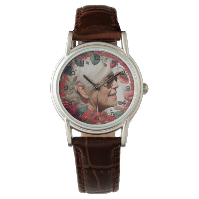 Rode Rozen FOTO Herinnering Geschenk Sentimenteel Horloge (Voorkant)