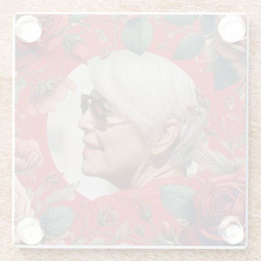 Rode Rozen FOTO Memorial Keepsake Sentimenteel Glazen Onderzetter (Achterkant)