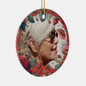 Rode Rozen FOTO Memorial Keepsake Sentimenteel Keramisch Ornament (Rechts)