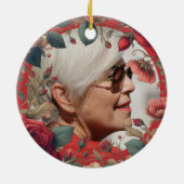 Rode Rozen FOTO Memorial Keepsake Sentimenteel Keramisch Ornament (Achterkant)