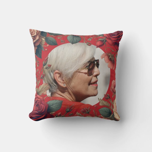 Rode Rozen FOTO Memorial Keepsake Sentimenteel Kussen (Voorkant)