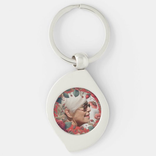 Rode Rozen FOTO Memorial Keepsake Sentimenteel Sleutelhanger (Voorkant)
