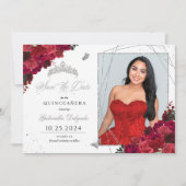 Rode Rozen Fotokaart Quinceañera De datum opslaan Kaart (Voorkant)