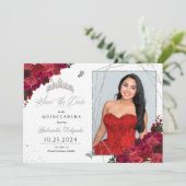 Rode Rozen Fotokaart Quinceañera De datum opslaan Kaart (Staand voorkant)