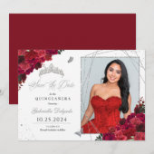 Rode Rozen Fotokaart Quinceañera De datum opslaan Kaart (Voorkant / Achterkant)