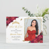 Rode Rozen Fotokaart Quinceañera De datum opslaan Kaart (Staand voorkant)