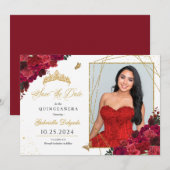 Rode Rozen Fotokaart Quinceañera De datum opslaan Kaart (Voorkant / Achterkant)