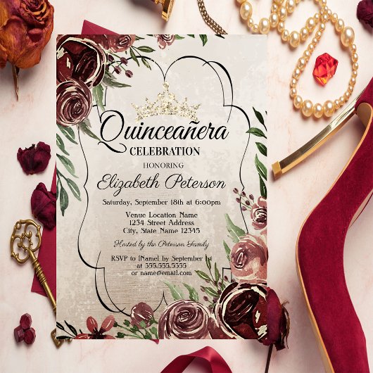 Rode Rozen Frame Quinceañera Kaart