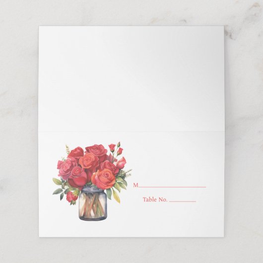 Rode Rozen Gasttafel Nummer Plaats Kaart Plaatskaartje (Buitenkant ongevouwen)