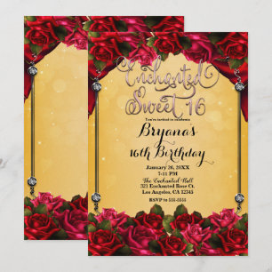 Rode Rozen Geel & Goud Roze Sweet 16 16e Feestje Kaart