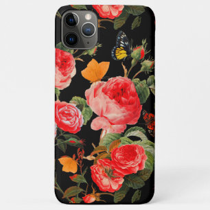 RODE ROZEN, GELE VLINDERS Zwart Bloemen Case-Mate iPhone Case