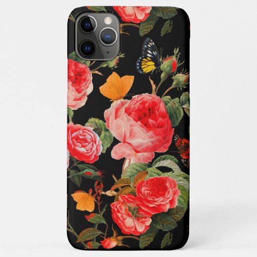 RODE ROZEN, GELE VLINDERS Zwart Bloemen Case-Mate iPhone Case (Achterkant)