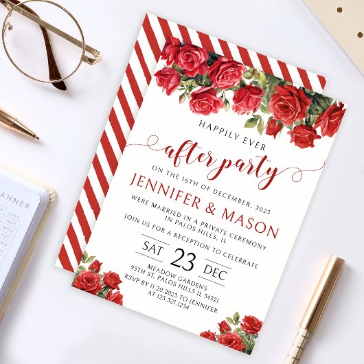 Rode rozen gelukkig ooit na bruiloft uitnodiging