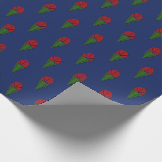 Rode Rozen Geometrisch Patroon op Blauw Verpakkend Cadeaupapier (Hoek)