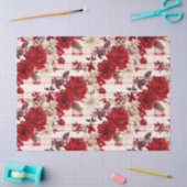 Rode rozen geruite witte bloemen tissuepapier (Craft)