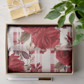 Rode rozen geruite witte bloemen tissuepapier (Geschenk)