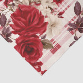 Rode rozen geruite witte bloemen tissuepapier (Detail)