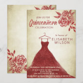 rode rozen glitterkleding Quinceañera Kaart (Voorkant / Achterkant)