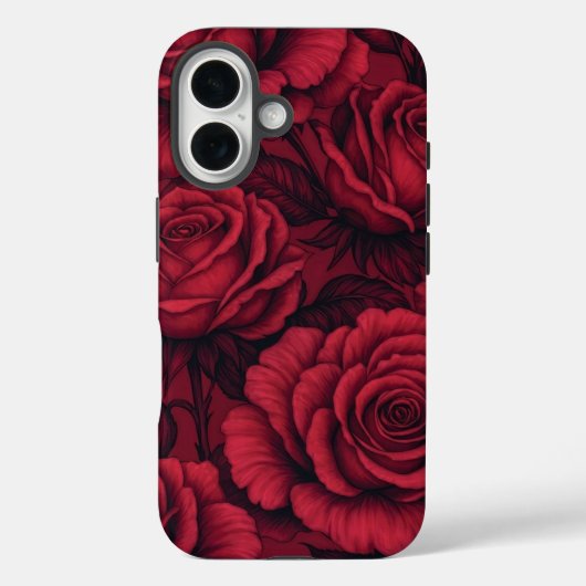 Rode Rozen Gothic Bloemmotief iPhone 16 hoesje (Achterkant)