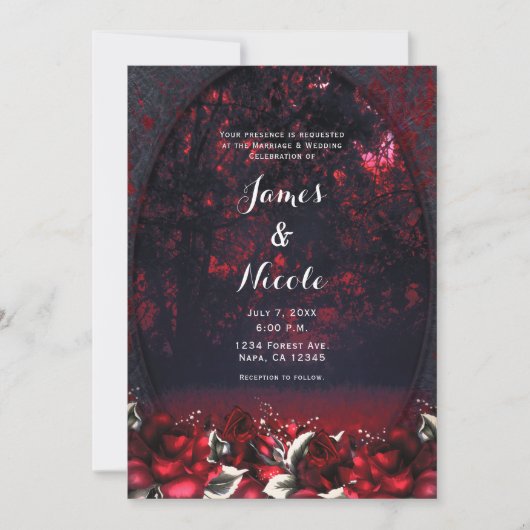 Rode Rozen Gothic Wedding Invitation Kaart (Voorkant)