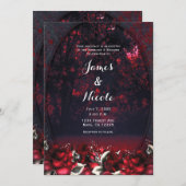 Rode Rozen Gothic Wedding Invitation Kaart (Voorkant / Achterkant)