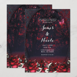 Rode Rozen Gothic Wedding Invitation Kaart