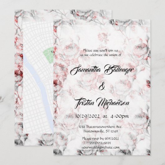 Rode Rozen Gothic Wedding Invitation Kaart (Voorkant / Achterkant)