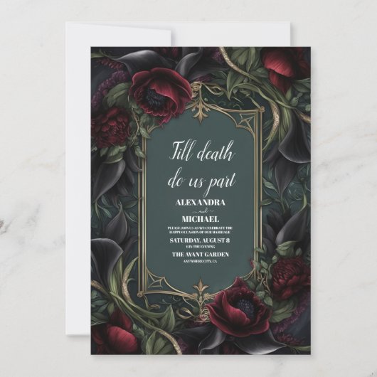 Rode Rozen Gotische Halloween bruiloft Kaart (Voorkant)