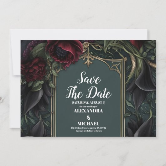 Rode Rozen Gotische Halloween bruiloft Save The Date (Voorkant)