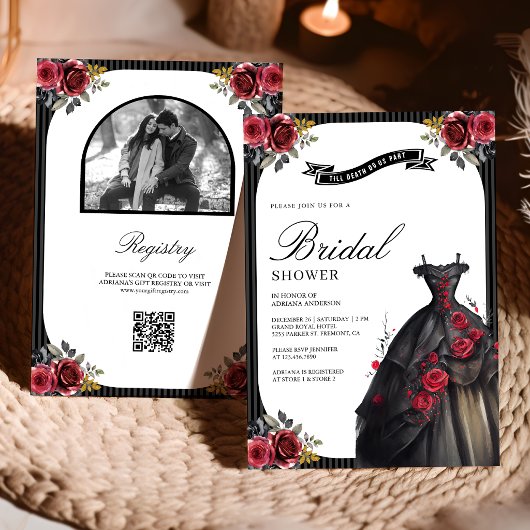 Rode Rozen Gotische Jurk Foto QR Code Bruiloft Fee Kaart