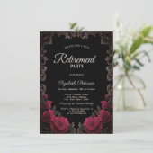 Rode Rozen Gotische Lijst Zwarte Pensioenfeest Kaart (Staand voorkant)