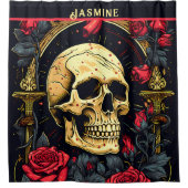 Rode rozen Gotische schedel Halloween Douchegordijn (Voorkant)