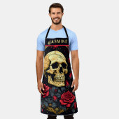 Rode rozen Gotische schedel Halloween Schort (Gedragen)