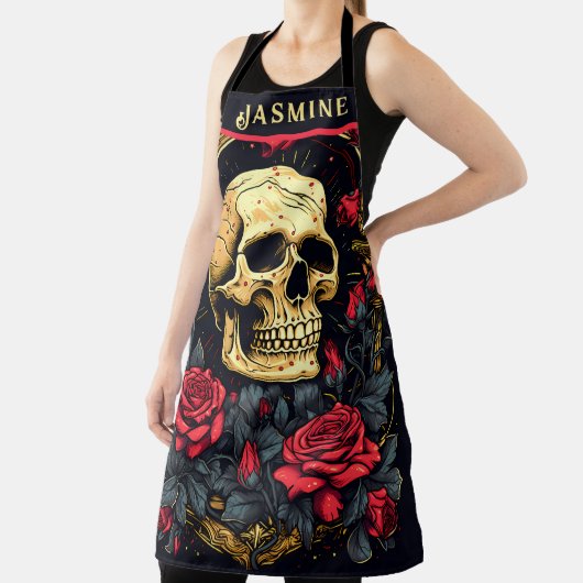 Rode rozen Gotische schedel Halloween Schort (Insitu)